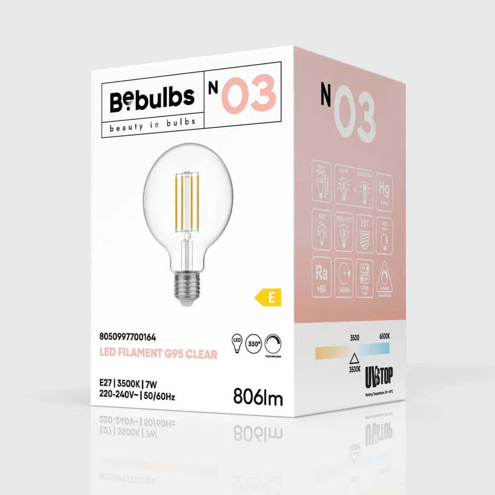 Lâmpada LED Transparente Globo G95 7W 806Lm E27 3500K Regulável - N03