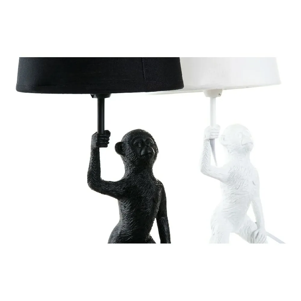 Lâmpada de mesa DKD Home Decor Branco Preto Poliéster Metal Resina 25W 220 V Macaco (2 pcs) (20 x 20 x 45 cm)