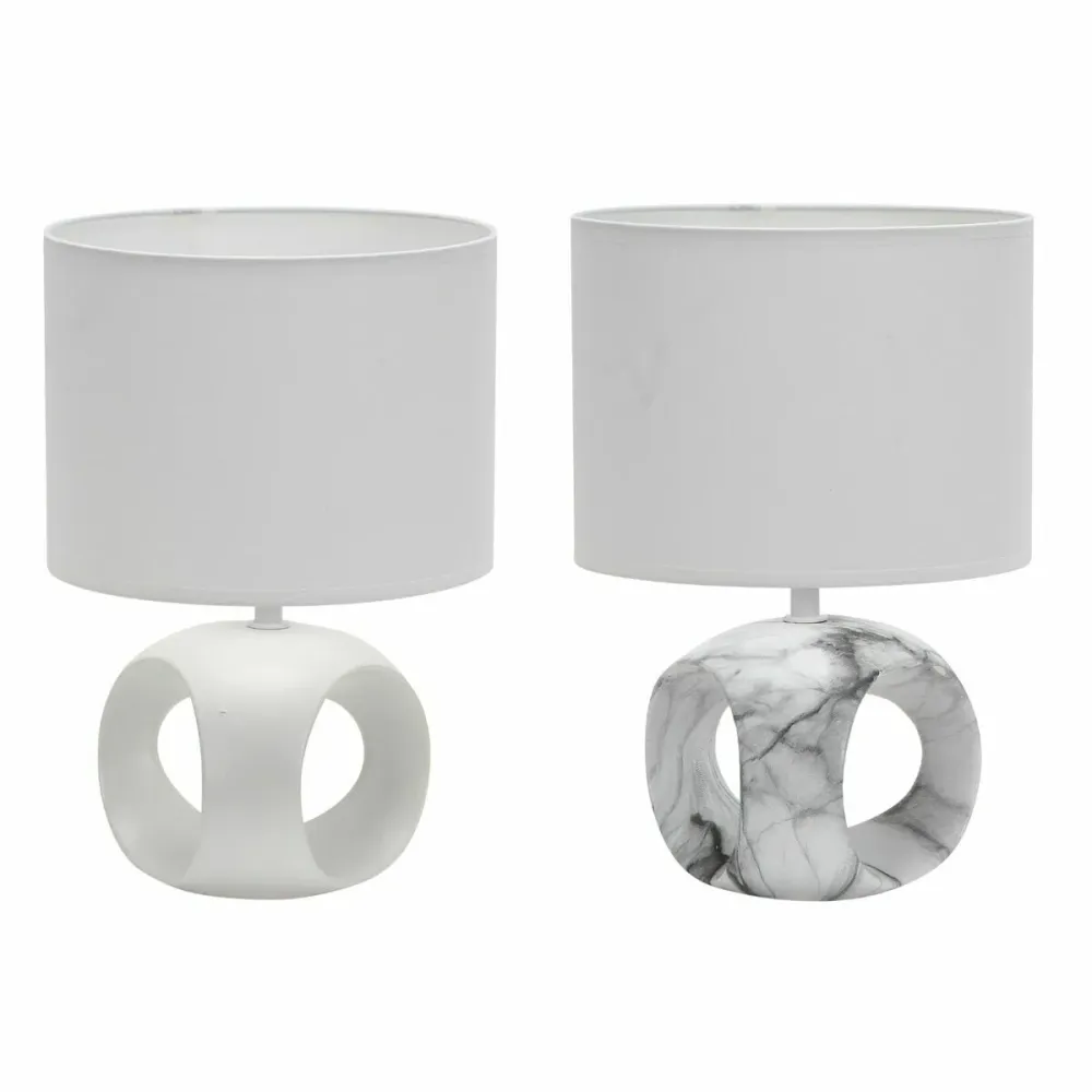 Lâmpada de mesa DKD Home Decor Cerâmica Cinzento Poliéster Branco (2 Unidades) (20 x 20 x 30 cm)