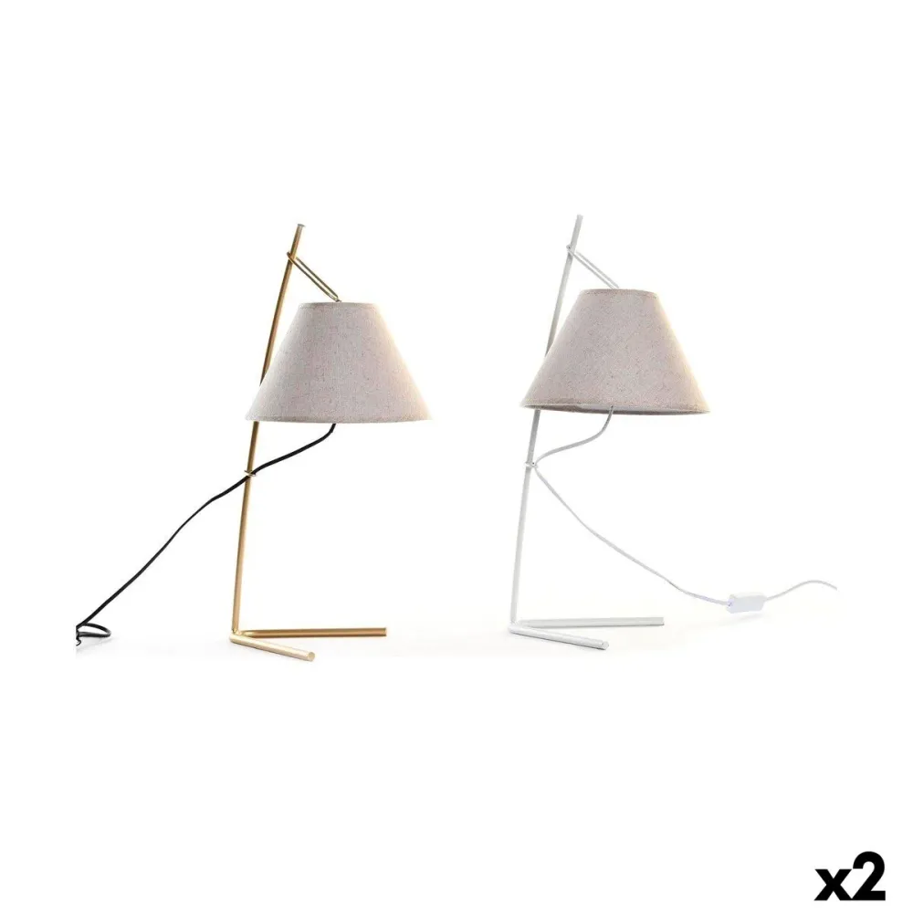 Lâmpada de mesa DKD Home Decor Dourado Metal Linho Branco 50 W Moderno (25 x 31 x 57 cm) (2 Unidades)