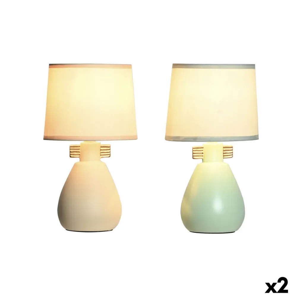 Lâmpada de mesa DKD Home Decor Tecido Poliéster Verde Creme Grés 220 V 40 W (2 Unidades) (16 x 16 x 27 cm)