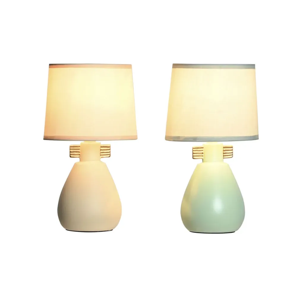 Lâmpada de mesa DKD Home Decor Tecido Poliéster Verde Creme Grés 220 V 40 W (2 Unidades) (16 x 16 x 27 cm)
