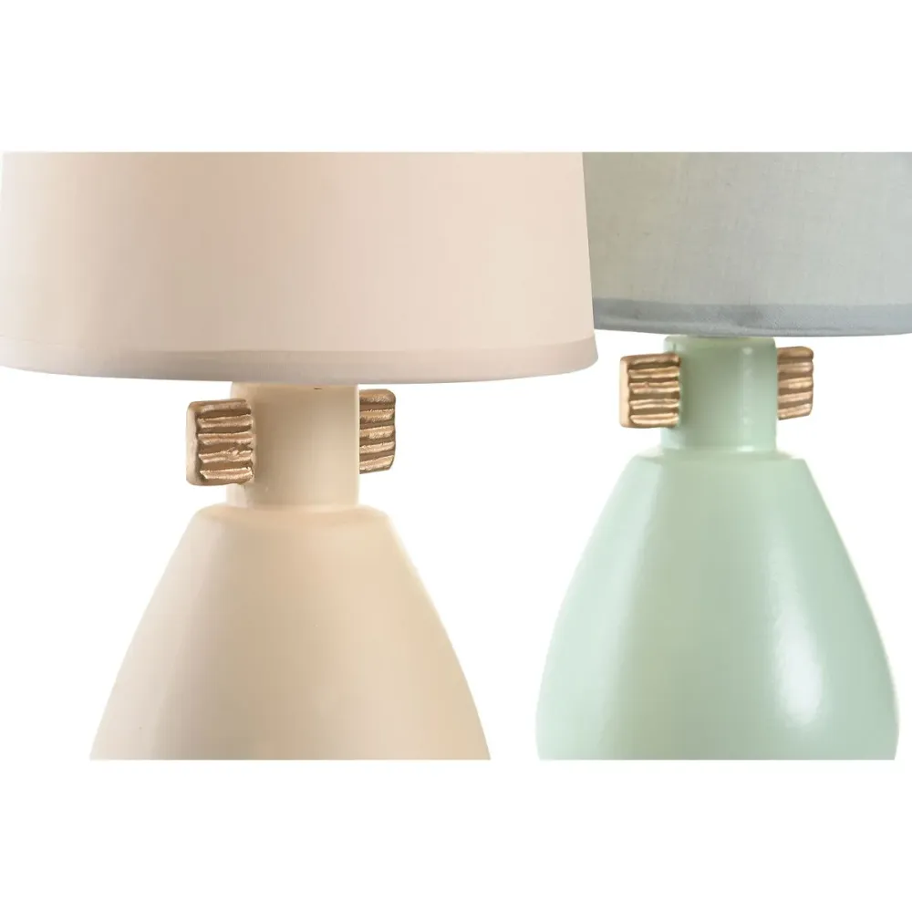 Lâmpada de mesa DKD Home Decor Tecido Poliéster Verde Creme Grés 220 V 40 W (2 Unidades) (16 x 16 x 27 cm)