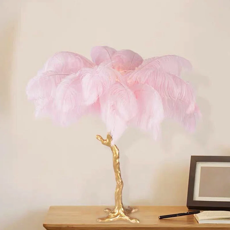 Lâmpada de Mesa Folha de Palmeira - Lâmpada Moderna Artística em Rosa e Dourado