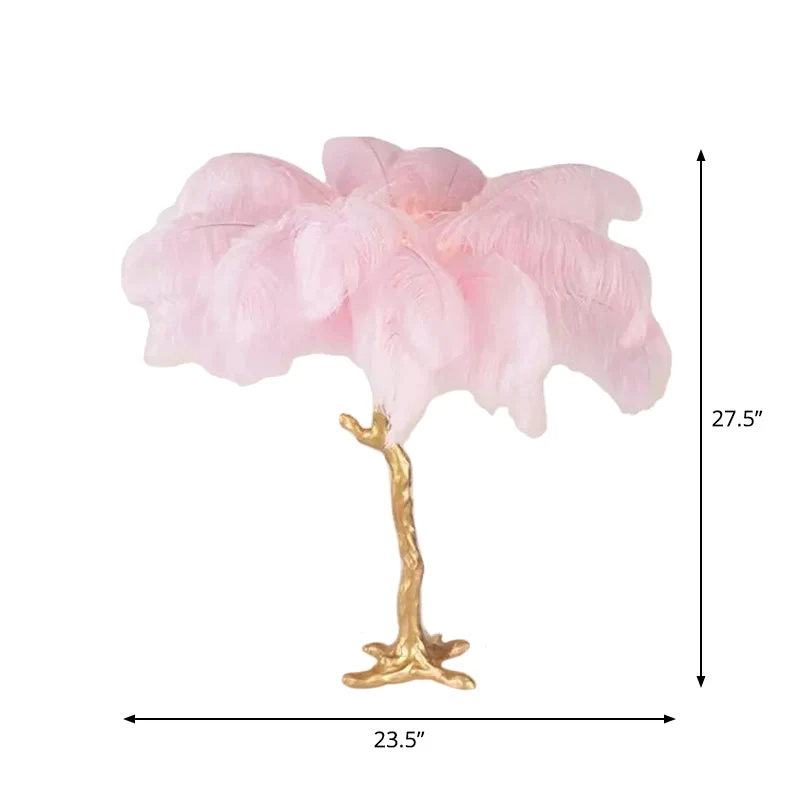 Lâmpada de Mesa Folha de Palmeira - Lâmpada Moderna Artística em Rosa e Dourado