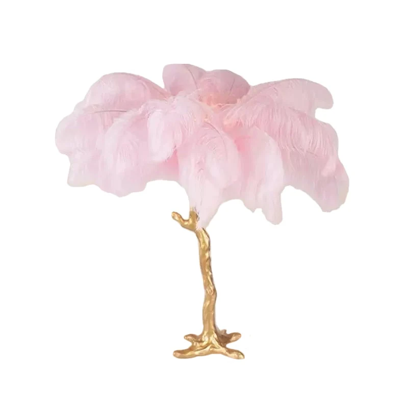 Lâmpada de Mesa Folha de Palmeira - Lâmpada Moderna Artística em Rosa e Dourado