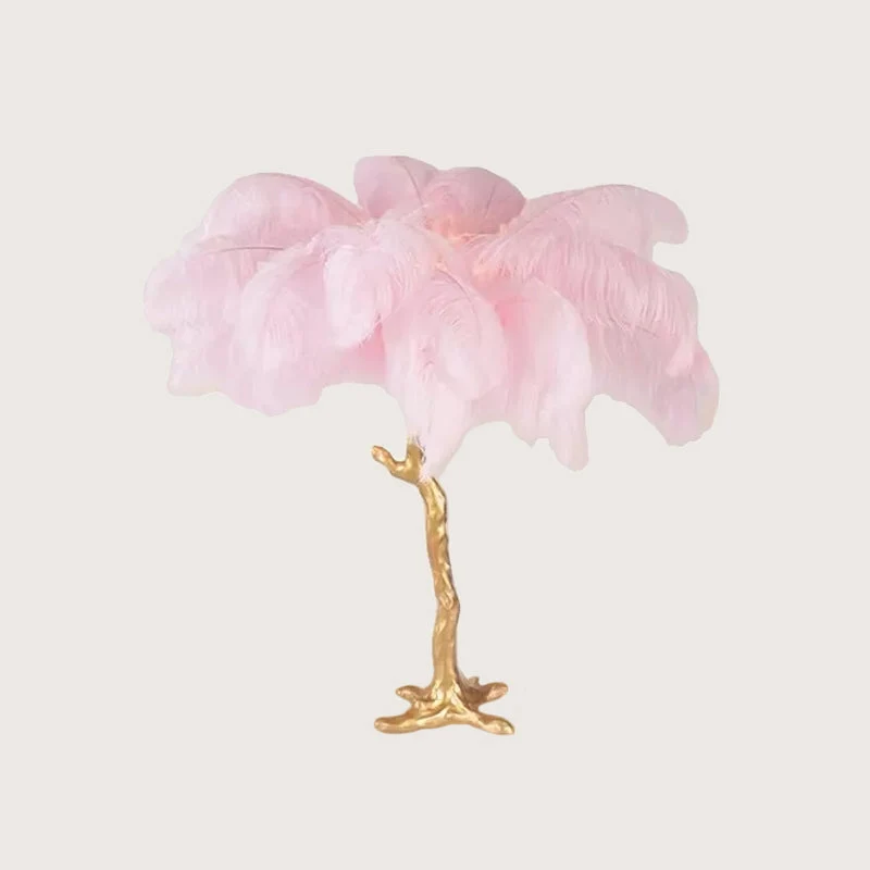 Lâmpada de Mesa Folha de Palmeira - Lâmpada Moderna Artística em Rosa e Dourado