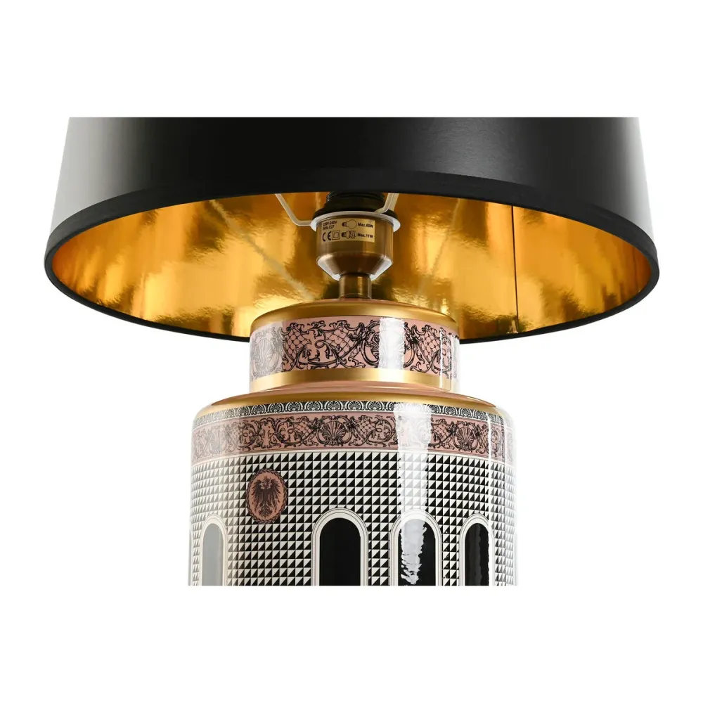 Lâmpada de mesa Home ESPRIT Branco Preto Dourado Pêssego Porcelana 40 x 40 x 67 cm