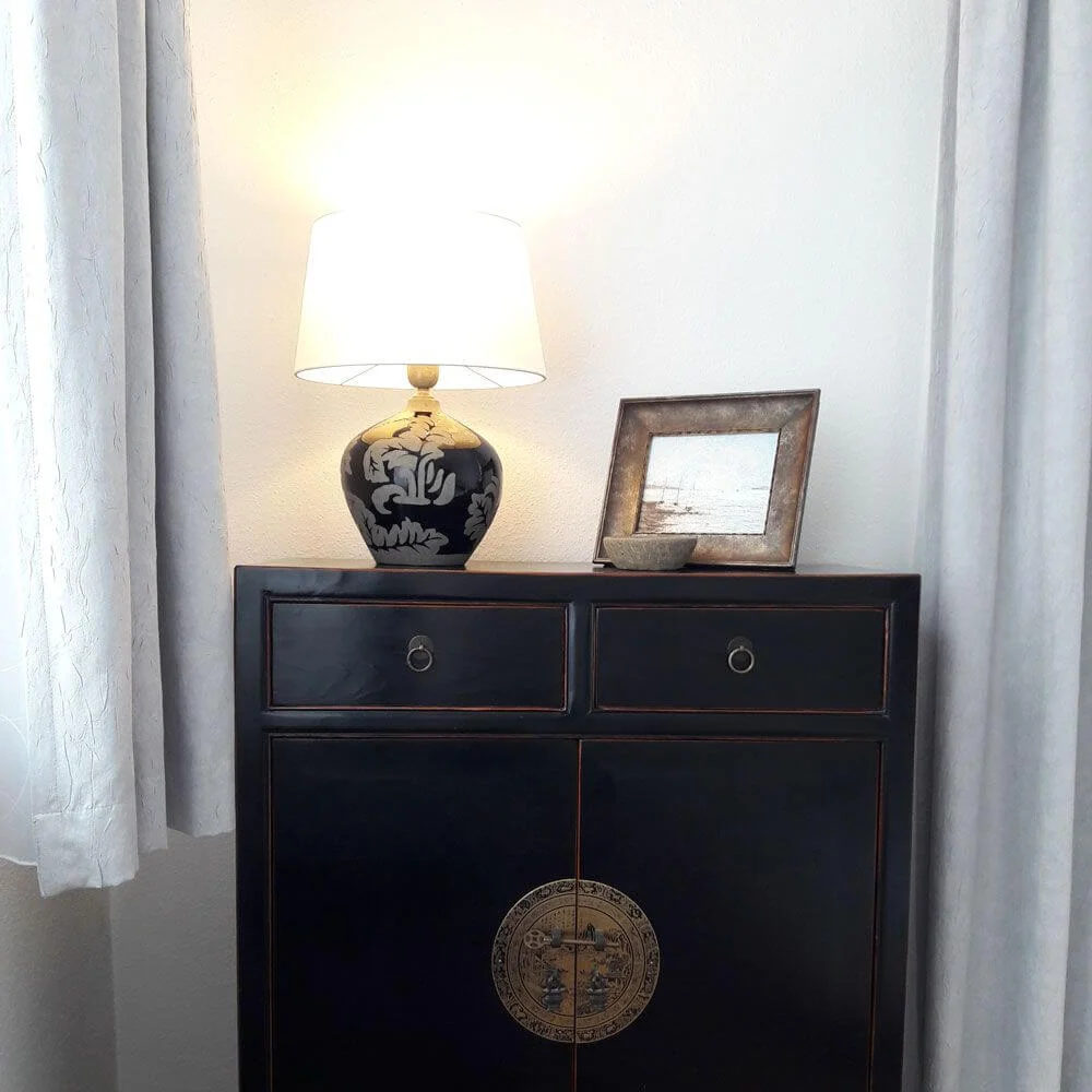 Lâmpada de mesa Toulouse de 42 cm de cerâmica, preto e lama