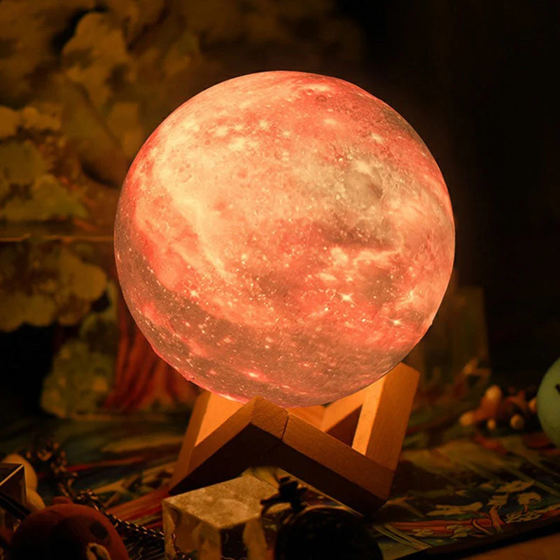 Lâmpada Noturna Esférica Roxa Galaxy - Candeeiro de Mesa LED com Base em Madeira para Crianças