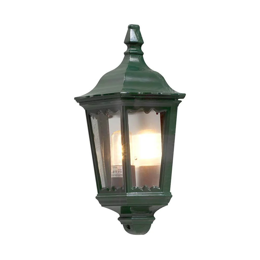 Lâmpada de parede externa de Firenze verde, vidro transparente