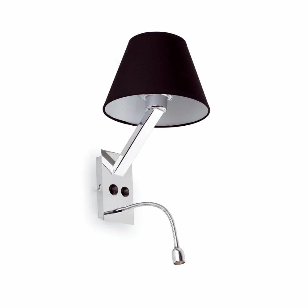 Lâmpada de parede MoMa-2 com cromo de braço de leitura LED, preto