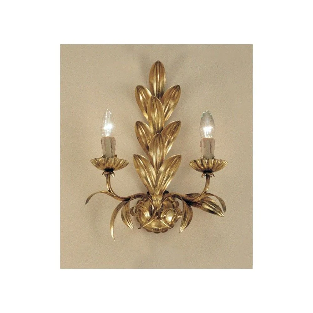 Lâmpada de parede de Palma 2 Flame Gold Pad Antique 40cm
