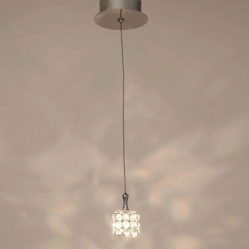 Lâmpada pendente de metal angular cromado de cristal com vidro prateado