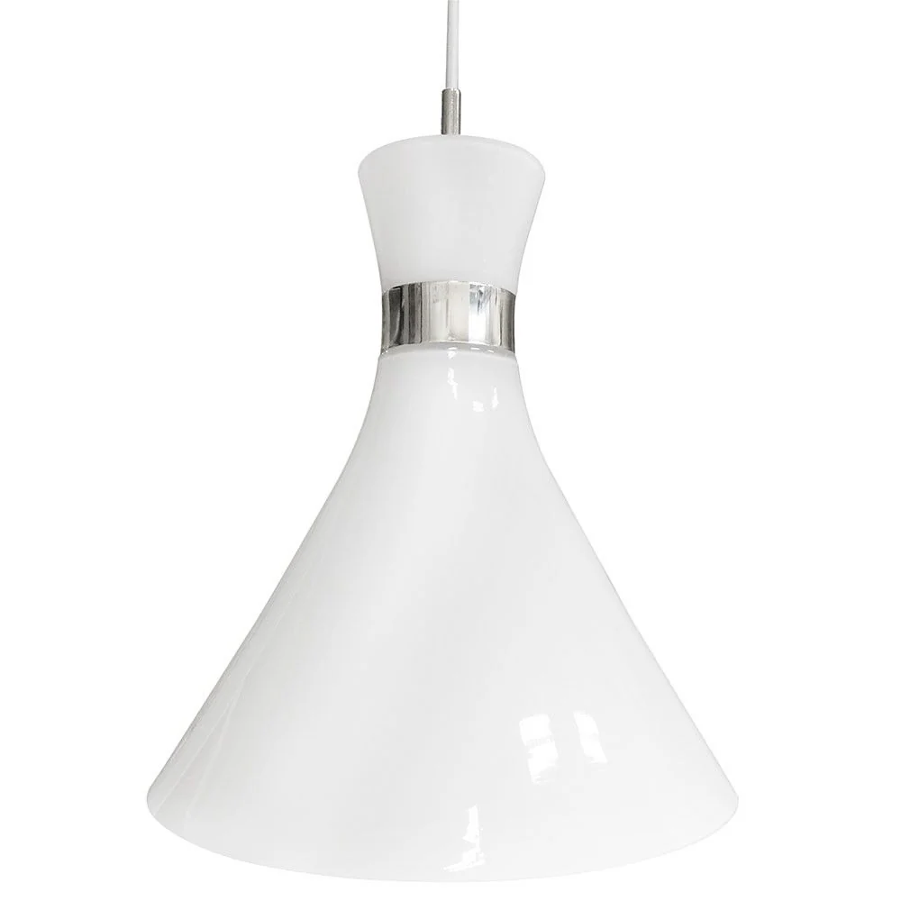 Lâmpada pendente de trompete com cabo de tecido branco