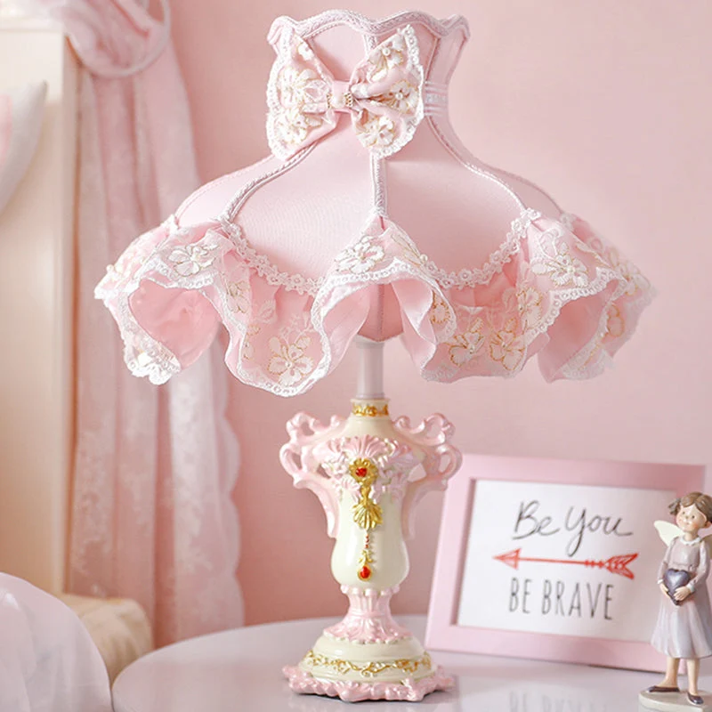 Lâmpada de Princesa - Candeeiro de Mesa Infantil Cor-de-Rosa com Base Esculpida