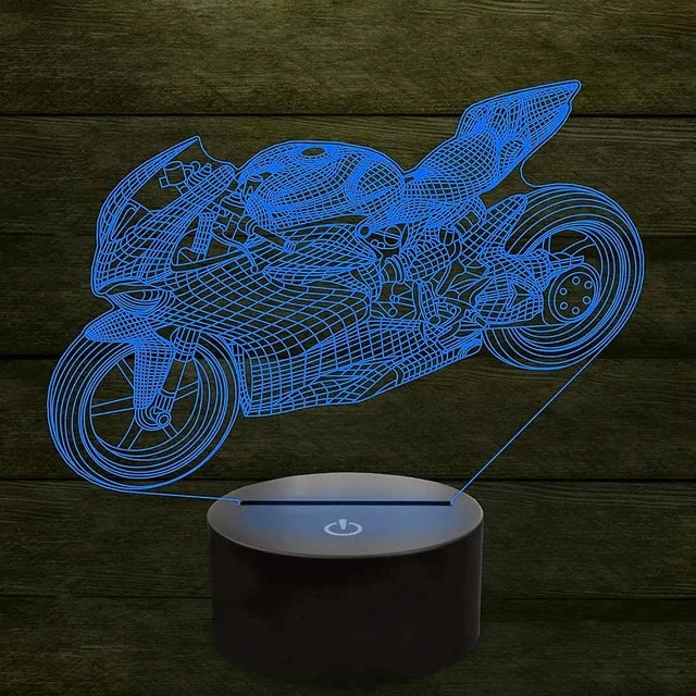 LumiBike - Candeeiro Noturno LED 3D com Design de Motociclo para Ciclistas e Decoração de Quarto Infantil