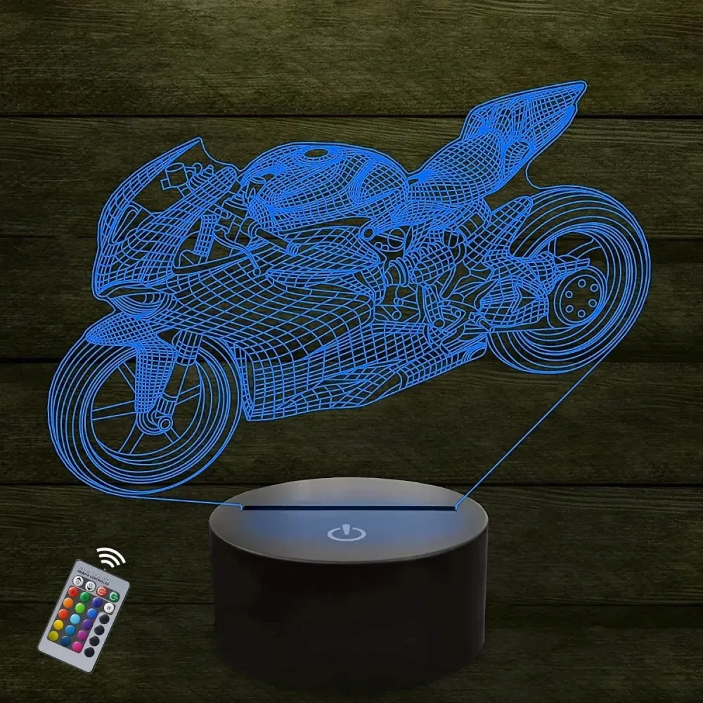 LumiBike - Candeeiro Noturno LED 3D com Design de Motociclo para Ciclistas e Decoração de Quarto Infantil