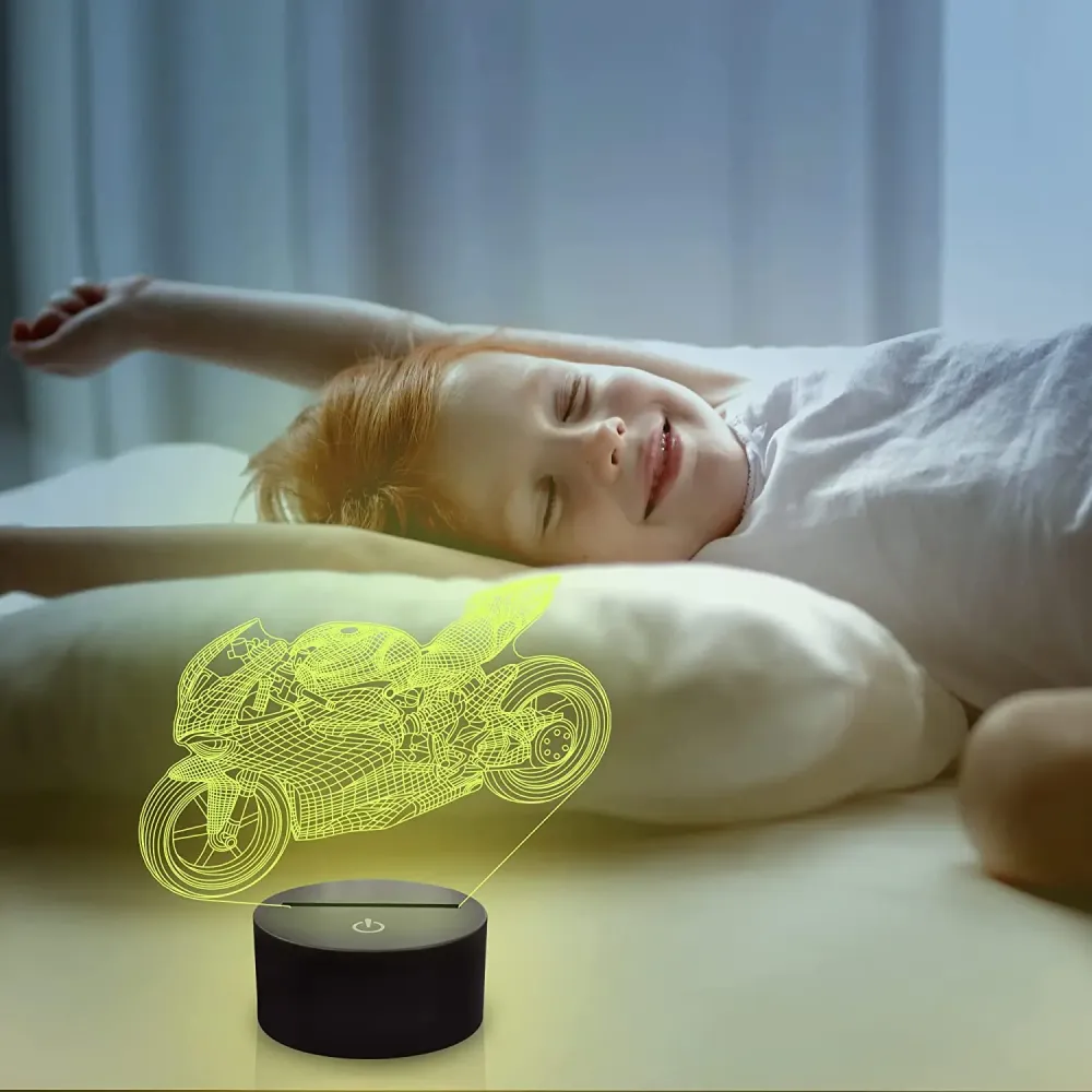 LumiBike - Candeeiro Noturno LED 3D com Design de Motociclo para Ciclistas e Decoração de Quarto Infantil