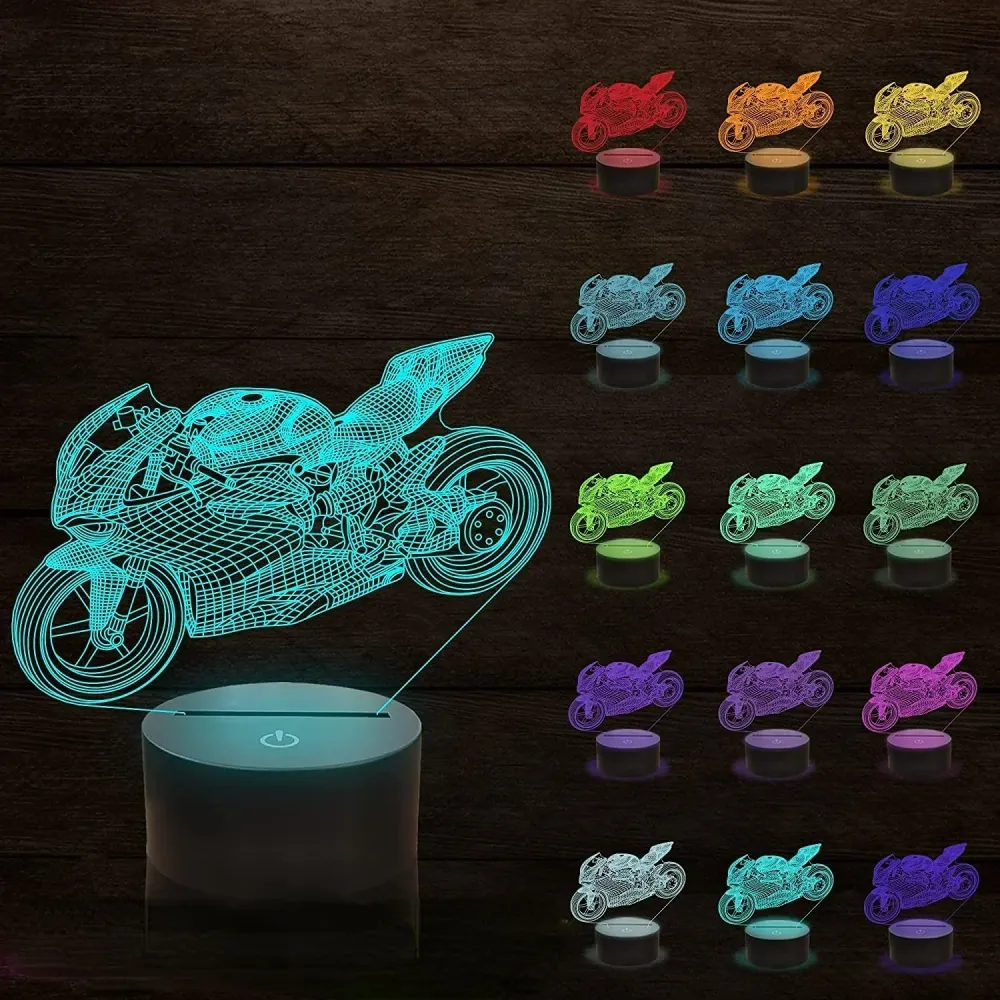 LumiBike - Candeeiro Noturno LED 3D com Design de Motociclo para Ciclistas e Decoração de Quarto Infantil