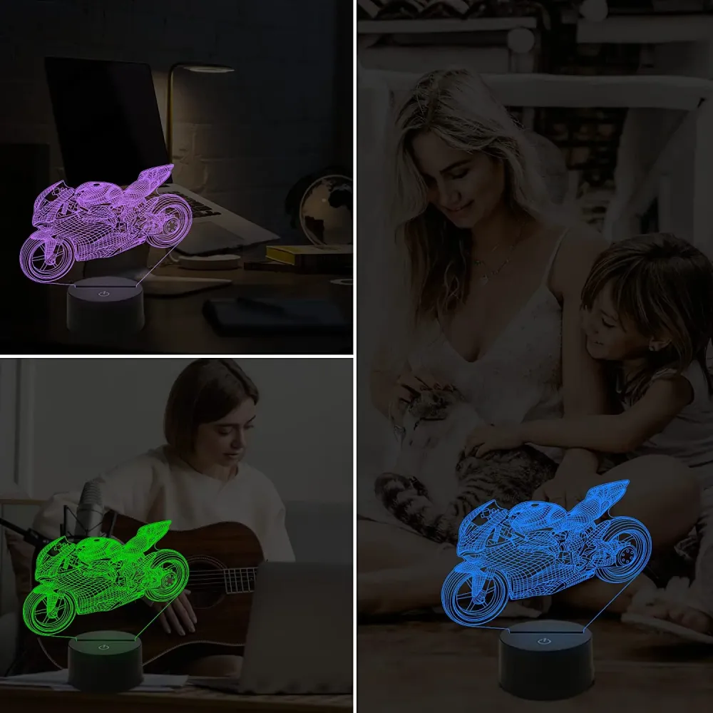LumiBike - Candeeiro Noturno LED 3D com Design de Motociclo para Ciclistas e Decoração de Quarto Infantil