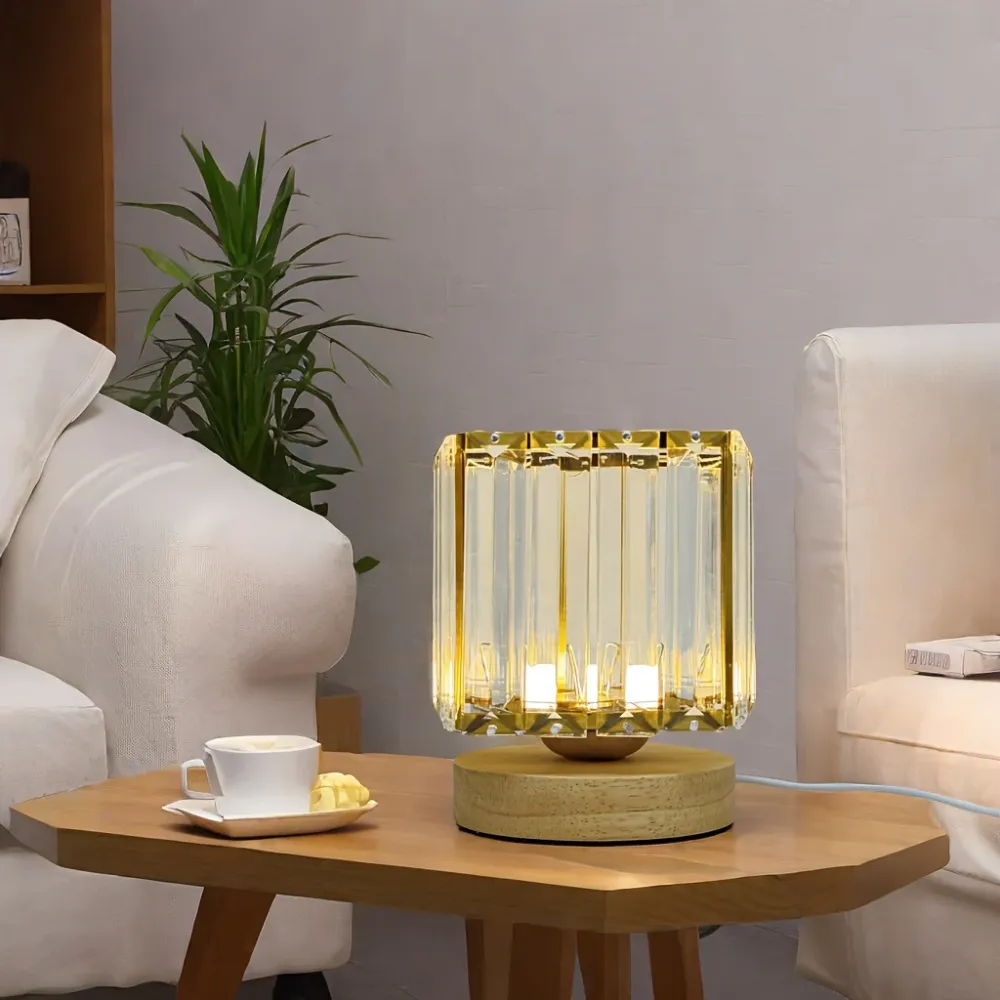 LumiCrystal - Candeeiro de Mesa em Cristal de Vidro, Fonte de Luz LED, Alimentado por USB, Ideal