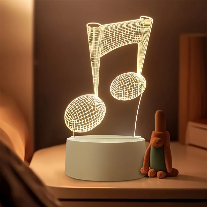 LumiNote - Lâmpada Noturna Acrílica em Forma de Nota Musical, Moldura 3D com LED, Alimentada por USB