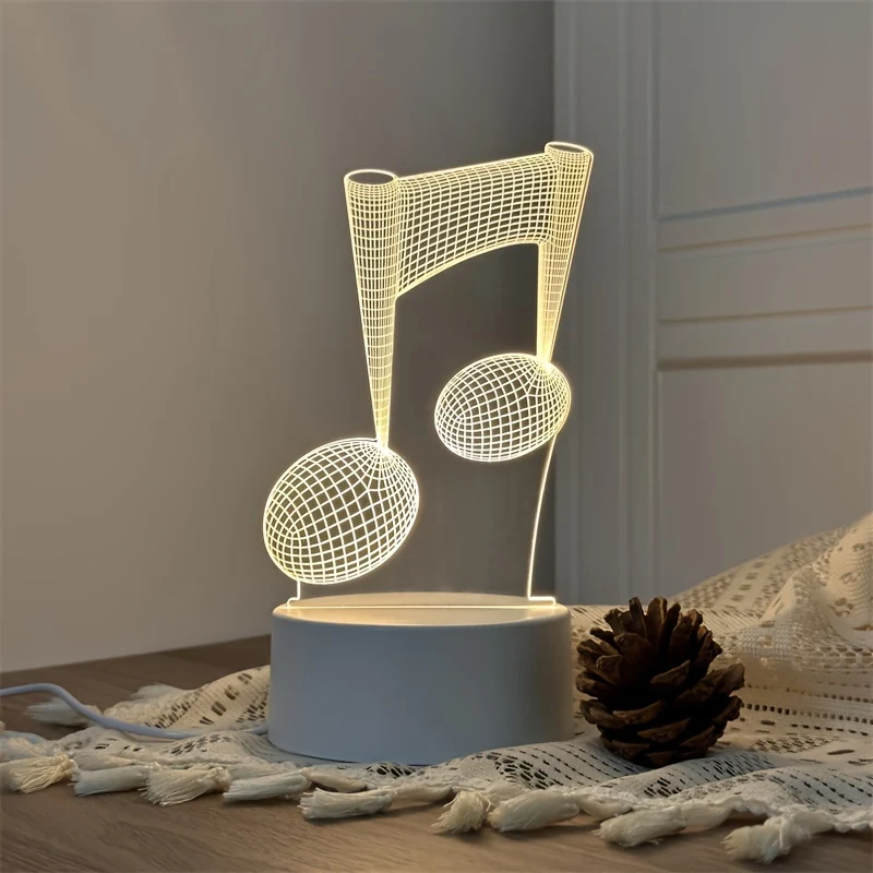 LumiNote - Lâmpada Noturna Acrílica em Forma de Nota Musical, Moldura 3D com LED, Alimentada por USB