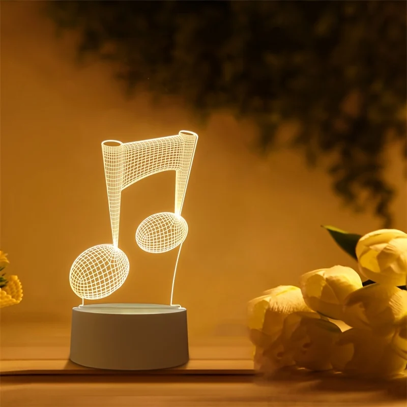 LumiNote - Lâmpada Noturna Acrílica em Forma de Nota Musical, Moldura 3D com LED, Alimentada por USB