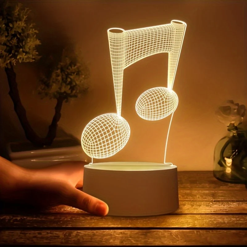 LumiNote - Lâmpada Noturna Acrílica em Forma de Nota Musical, Moldura 3D com LED, Alimentada por USB