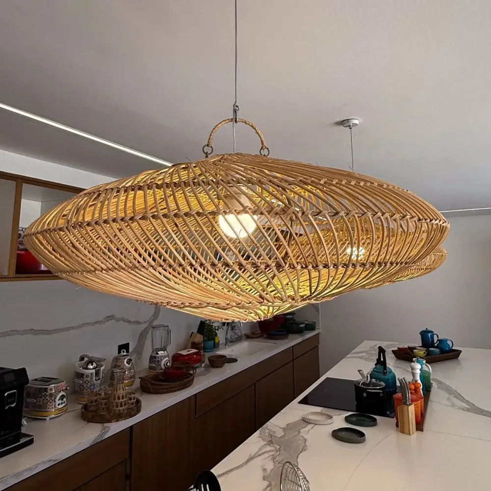 Luminária Artesanal Rattan Natural Gaia 110x38cm Bahali