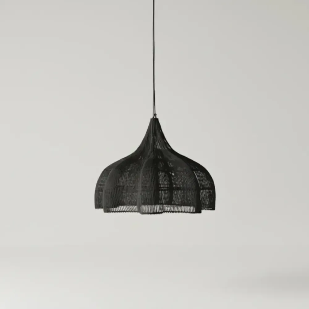 Luminária Artesanal Rattan Preta Fleur 60cm Bahali