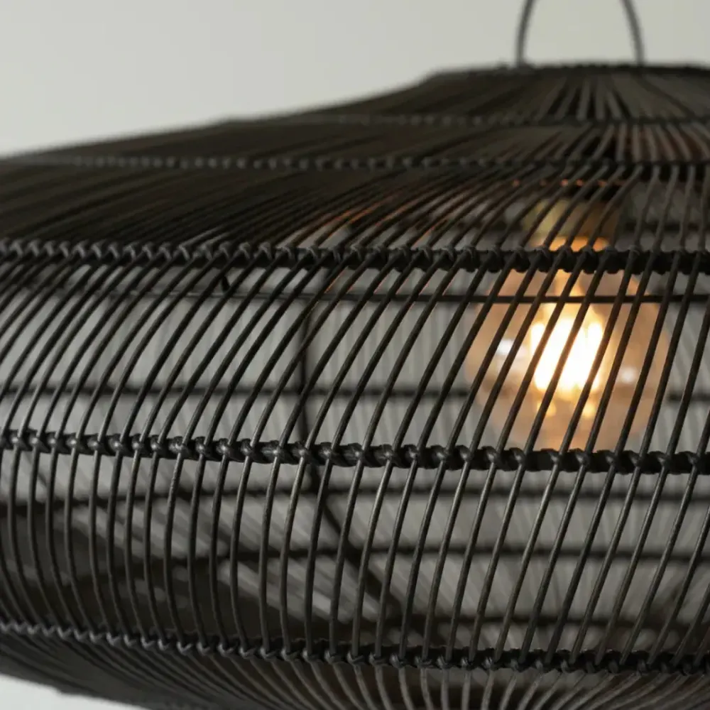Luminária Artesanal Rattan Preta Gaia 60x24cm Bahali