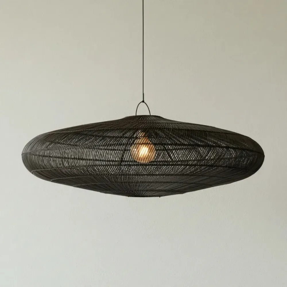 Luminária Artesanal Rattan Preta Gaia 60x24cm Bahali