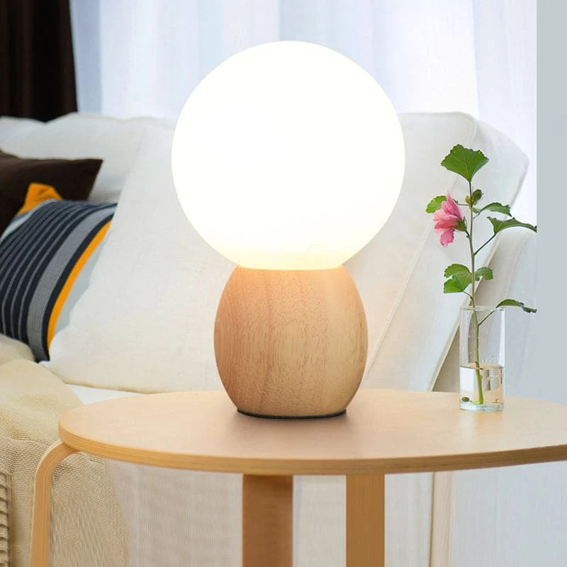 LumiOrb - Candeeiro de Mesa de Cabeceira Orbs com Base em Madeira
