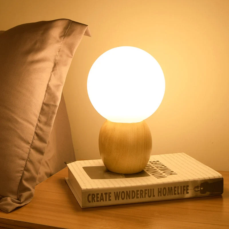 LumiOrb - Candeeiro de Mesa de Cabeceira Orbs com Base em Madeira