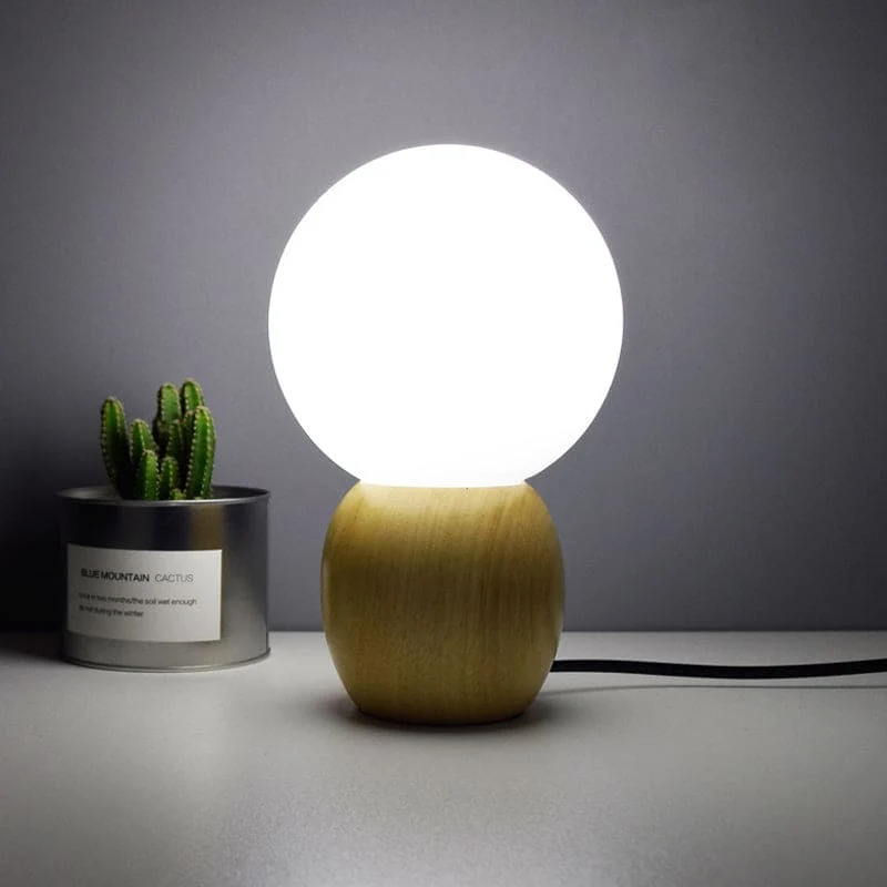 LumiOrb - Candeeiro de Mesa de Cabeceira Orbs com Base em Madeira