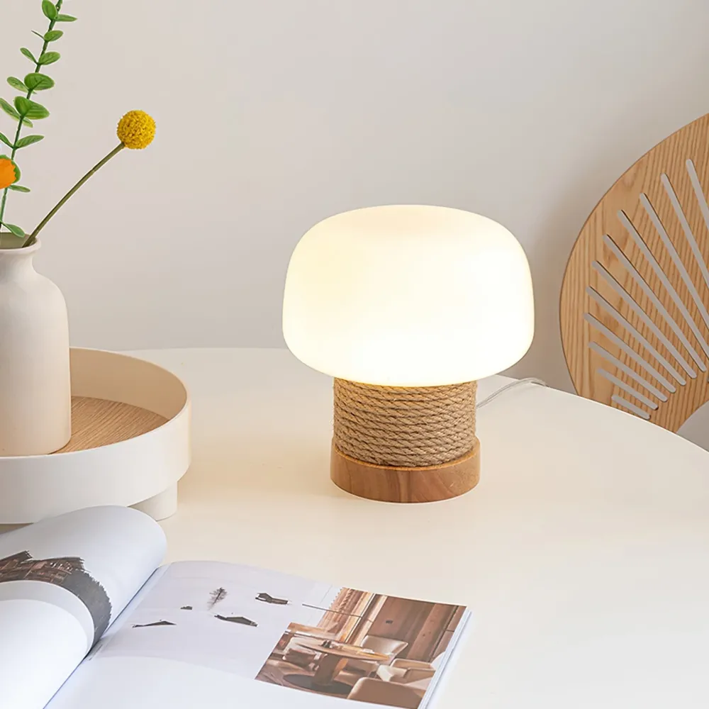 LumiWood - Candeeiro de Mesa Moderno com Base em Madeira