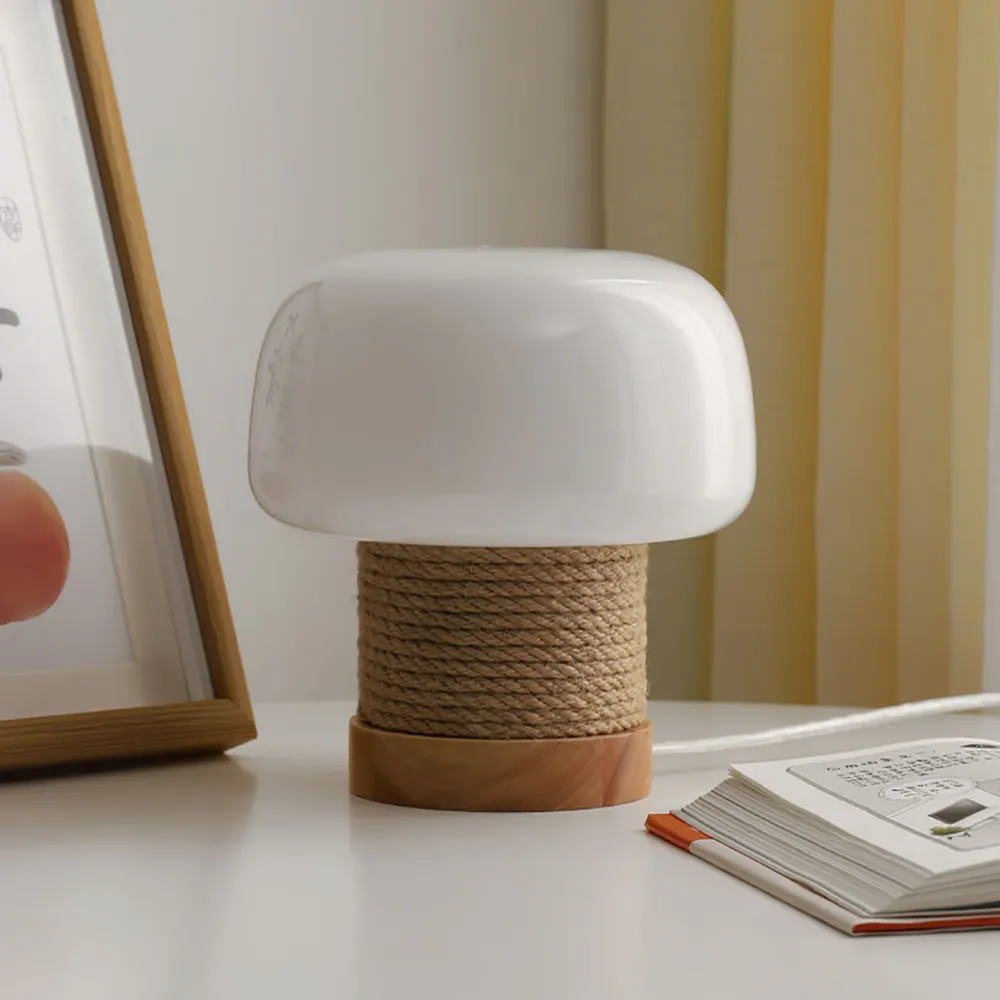 LumiWood - Candeeiro de Mesa Moderno com Base em Madeira