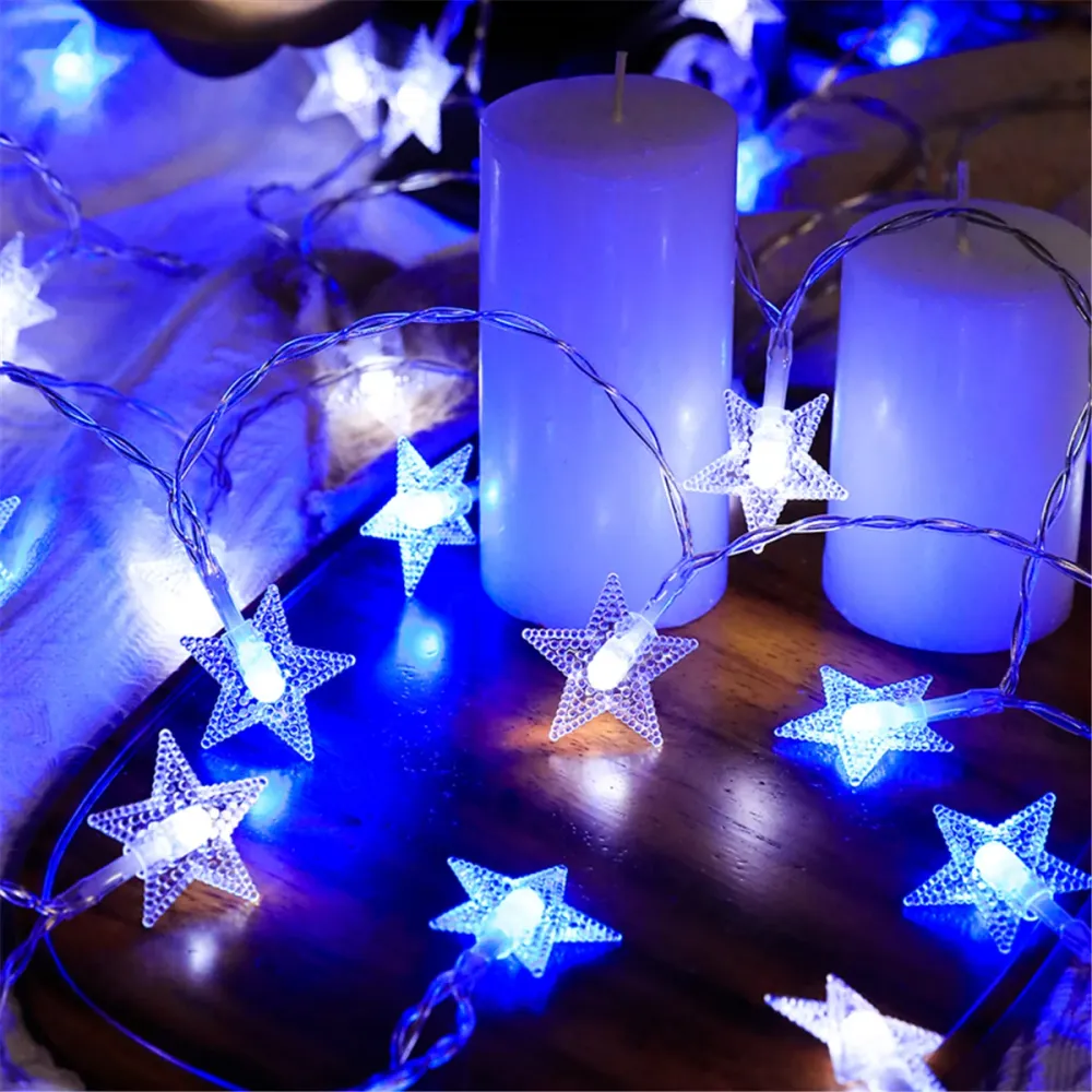 LuxeGlow - Cordão de Luzes LED com Estrelas Azuis e Brancas Pilhas, Perfeito
