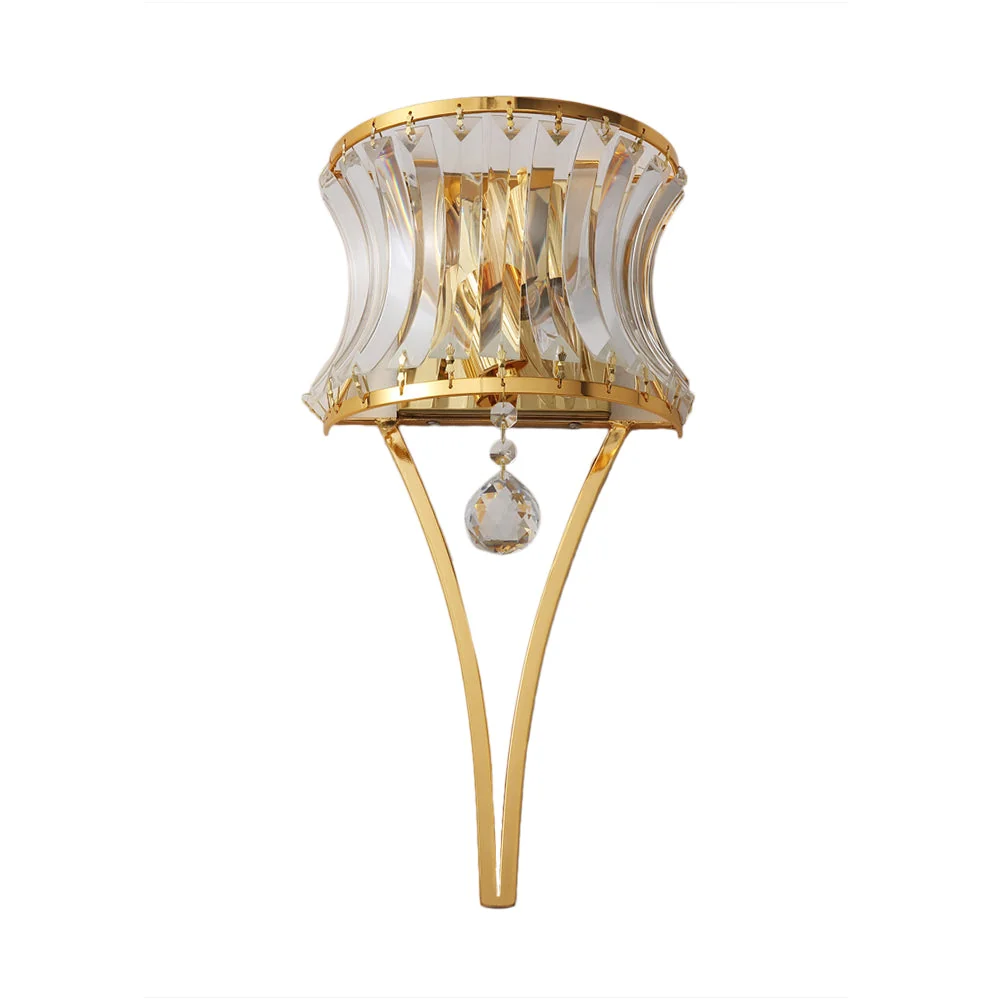 Luz de Parede Vintage em Forma de Tambor - Lâmpada de Parede Dourada com Prisma de Cristal Transparente