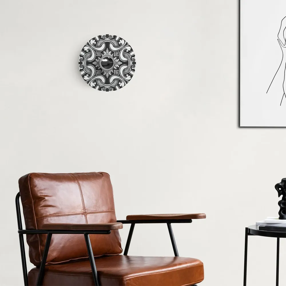 Mini prato Ellepì 'Maioliche' Branco e Preto para lâmpadas, diâmetro 24 cm - Fabricado em Itália