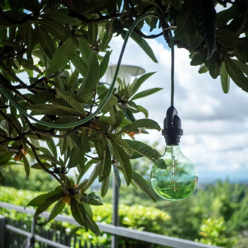 Modulair Candeeiro de exterior para abajur com 5 m de cabo têxtil, decentador, base de teto e casquilho IP65 - Verde relva