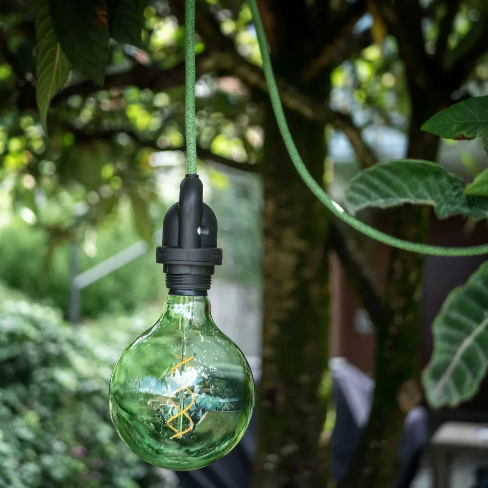 Modulair Candeeiro de exterior para abajur com 5 m de cabo têxtil, decentador, base de teto e casquilho IP65 - Verde relva