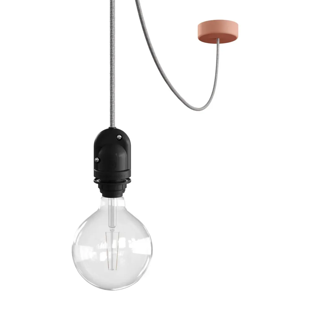 Modulair Candeeiro de exterior para abajur com 5 m cabo têxtil, descentralizador, base de teto e casquilho IP65 - Salmão