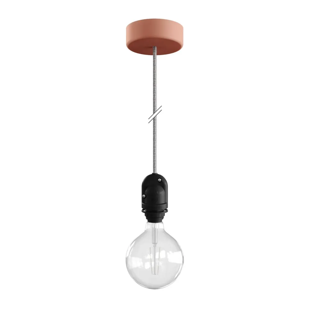 Modulair Candeeiro para abajur de exterior com 1,5 m de cabo têxtil, base de teto e casquilho IP65 à prova de água - Salmão