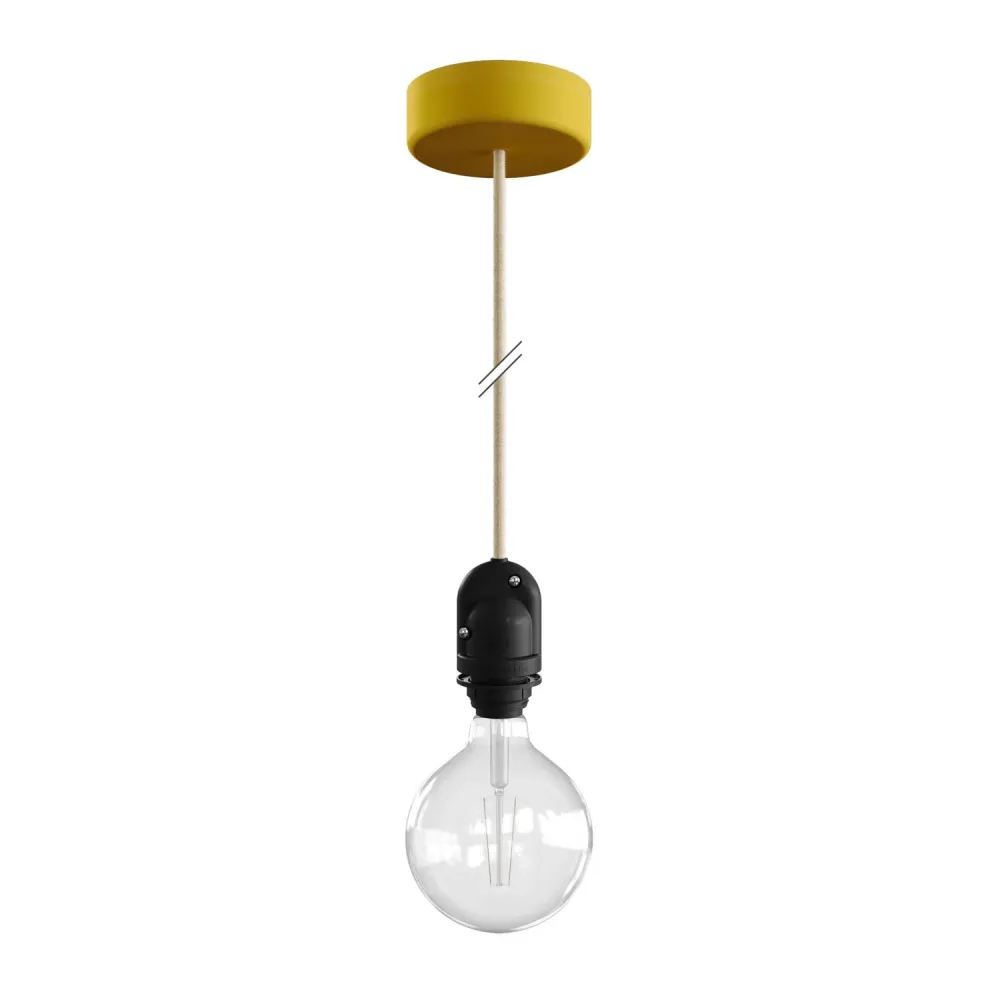 Modulair Candeeiro para abajur de exterior com 1,5 m cabo têxtil, base de teto e casquilho IP65 à prova de água - Mostarda