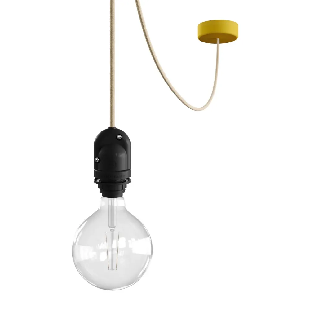 Modulair Lâmpada de exterior para abajur com 5 m cabo têxtil, descentralizador, base de teto e casquilho IP65 - Mostarda