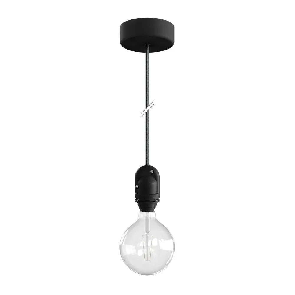 Modulair Lâmpada para abajur de exterior com 1,5 m de cabo têxtil, base de teto e casquilho IP65 à prova de água - Preto