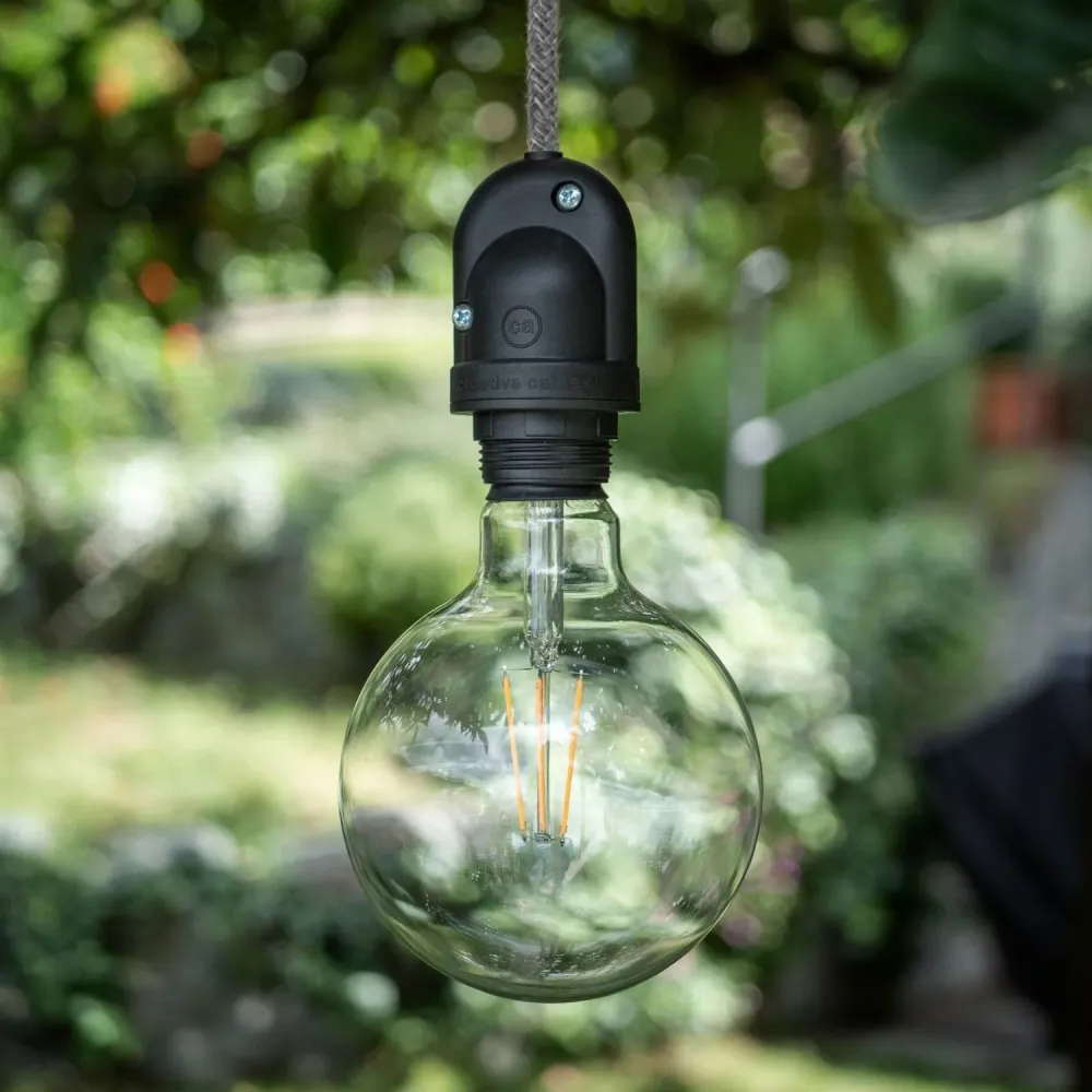 Modulair Lâmpada para abajur de exterior com 1,5 m de cabo têxtil, base de teto e casquilho IP65 à prova de água - Preto